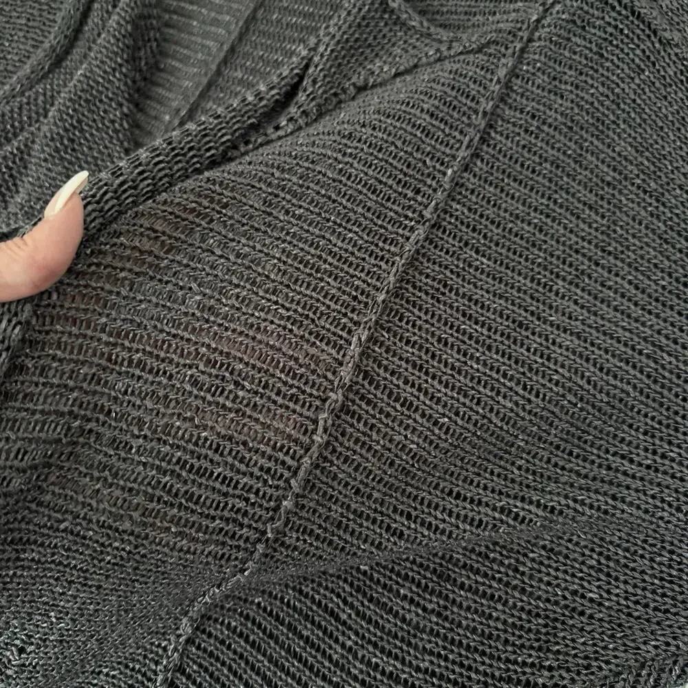 Boho Lagenlook Chain Mail Gray Knit Sweater Asymmetrical Artsy Cardigan L/XL